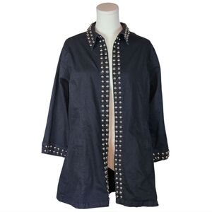 Tia Black Studded Embellished Jacket XL 3/4 Sleeve Pockets Rocker Chic Layer
